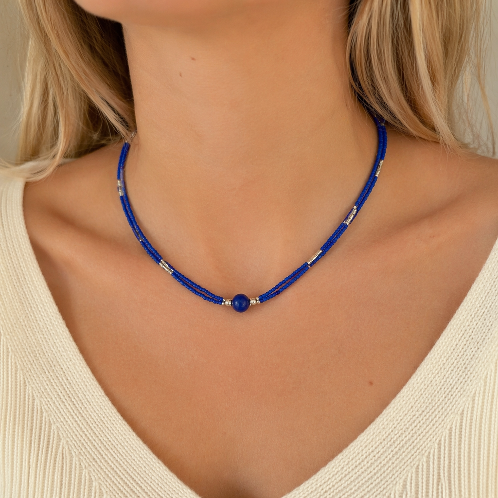 Collar Doble Lapislázuli y Ónix Azul