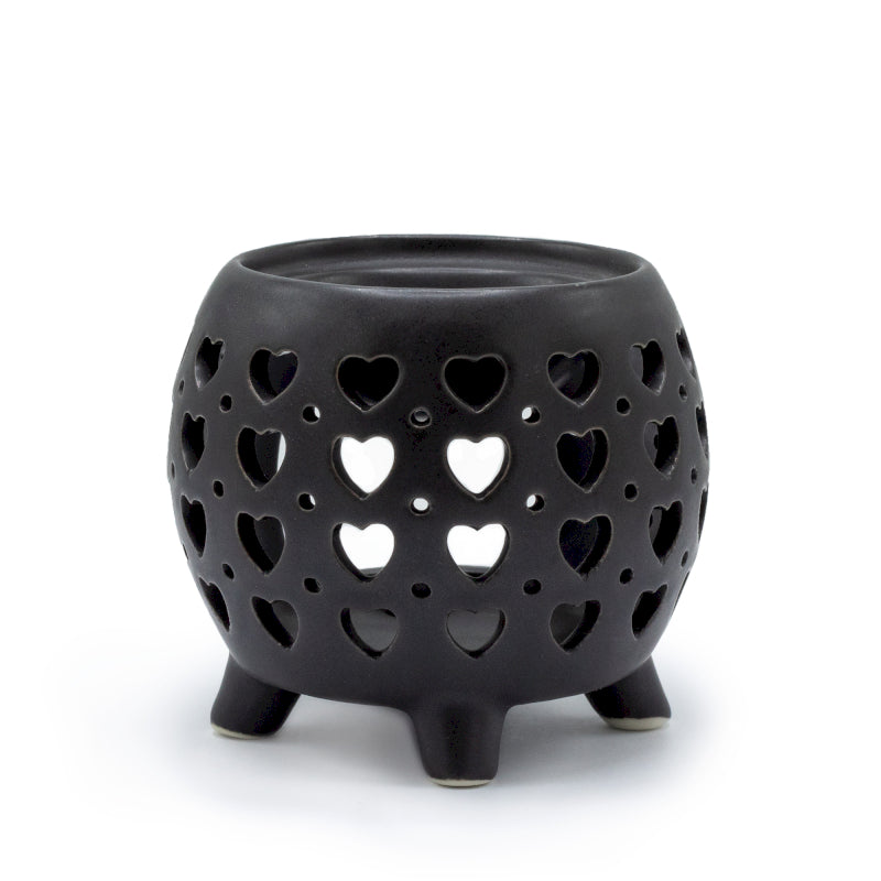 Quemador de Cerámica Negro Mate con Corazones
