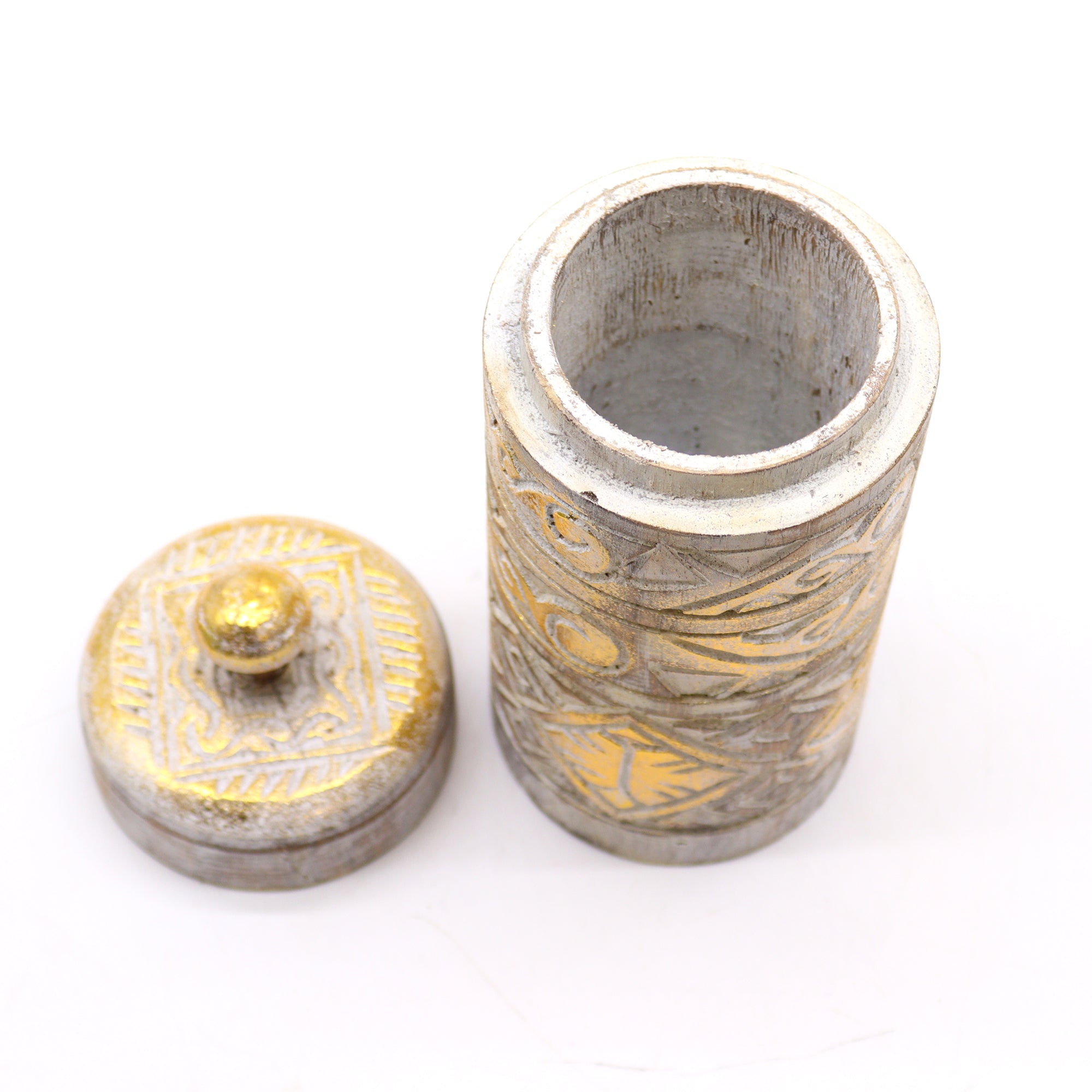 Tarro Alto de madera blanco y dorado